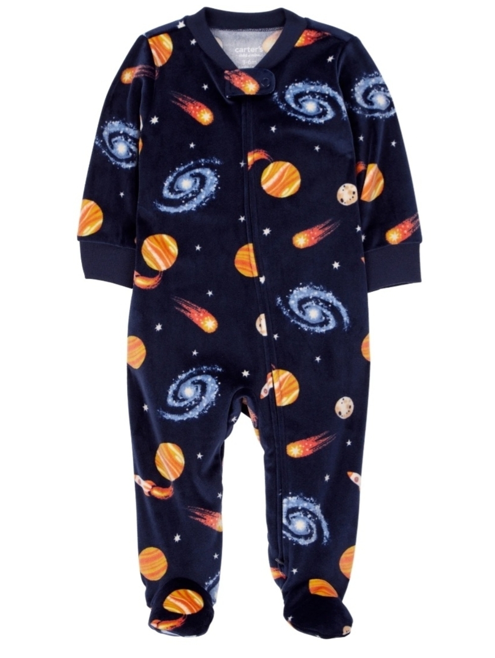 🚀 Carter's Navy Fleece Space-Print Footed One-Piece 0-3 months ☄️